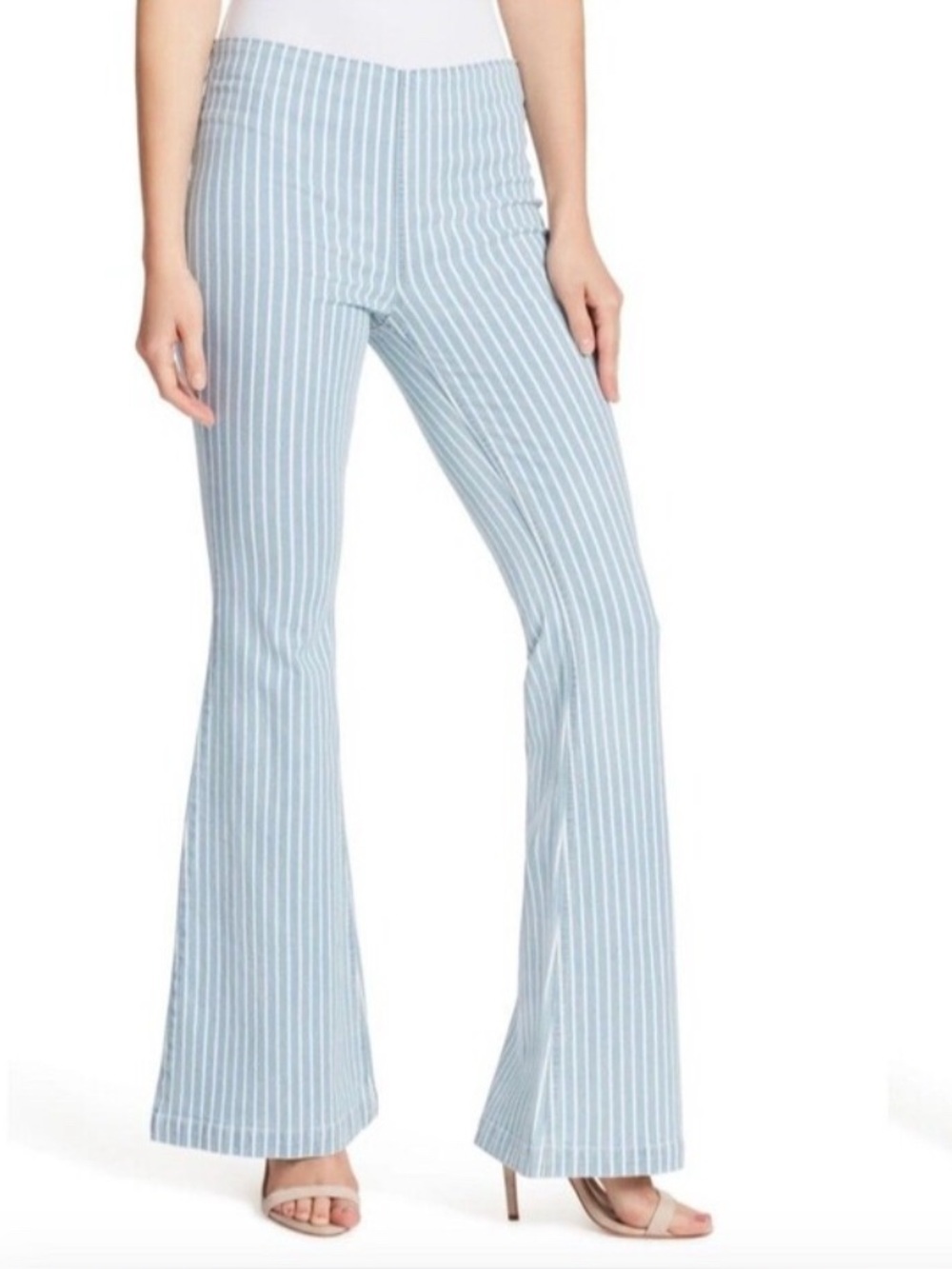 Ella Moss Blue and Shite Pinstripe Pull on Flare Pants Size 10